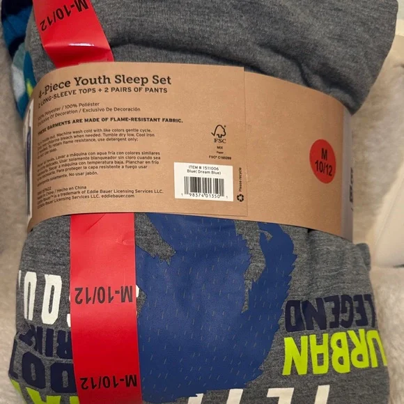 Eddie Bauer Youth Sleep Set in Gray and Neon Green - Picture 2 of 4